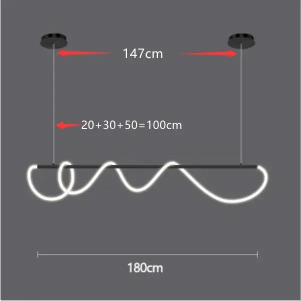 Modern Long Hose Led Chandelier - Black — alternate product view 7