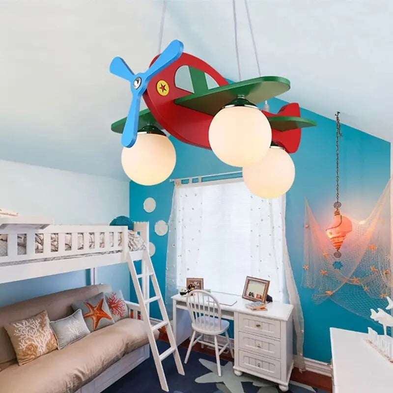 Wood Airplane Chandelier For Children Kids Boy Bedroom — alternate product view 1