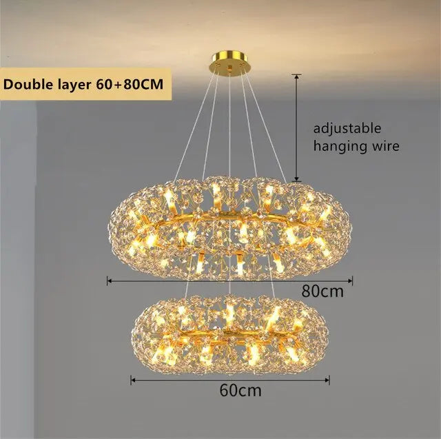 Modern Gold Crystal Circular Hanging Chandelier — alternate product view 6