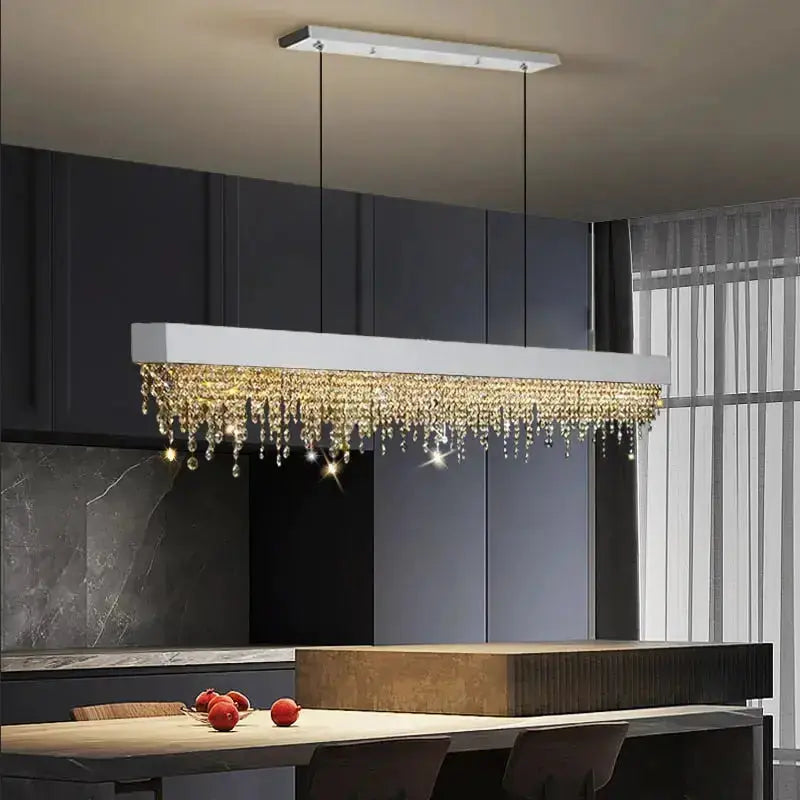 Modern Crystal Rectangle Chandelier - Chrome — alternate product view 1