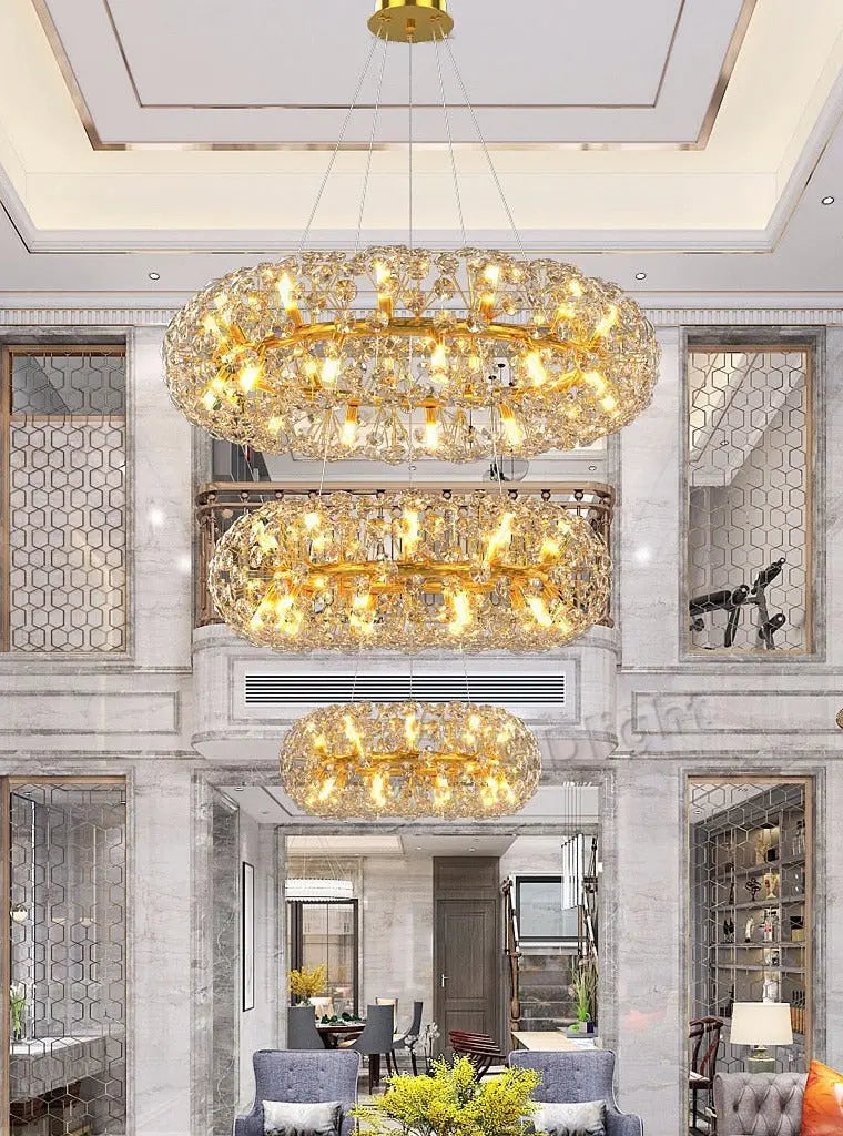 Modern Gold Crystal Circular Hanging Chandelier — alternate product view 3