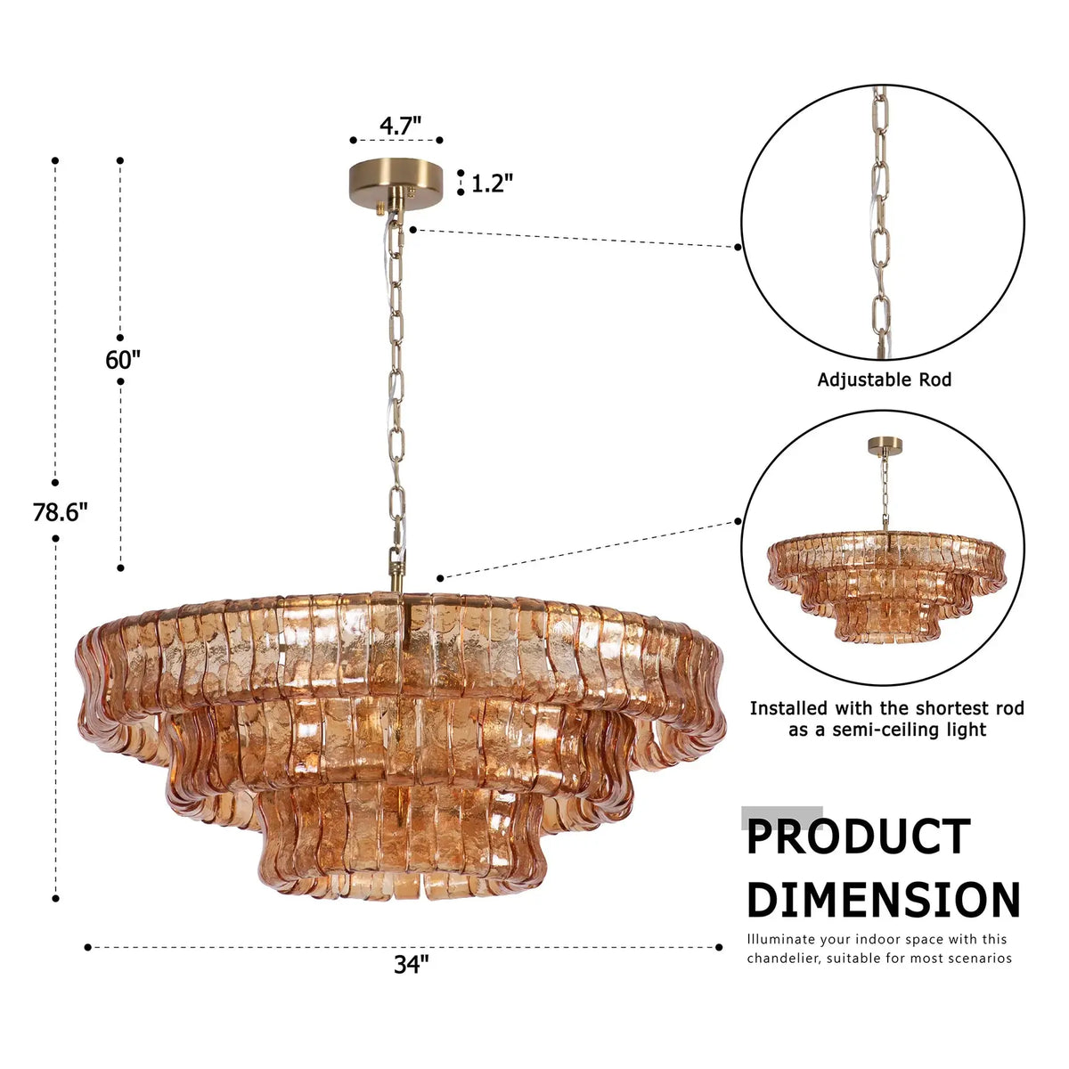Modern Amber Glass Chandelier — alternate product view 5
