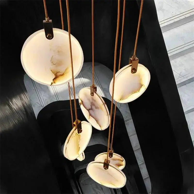 Modern Discs Long Staircase Alabaster Chandelier — alternate product view 2