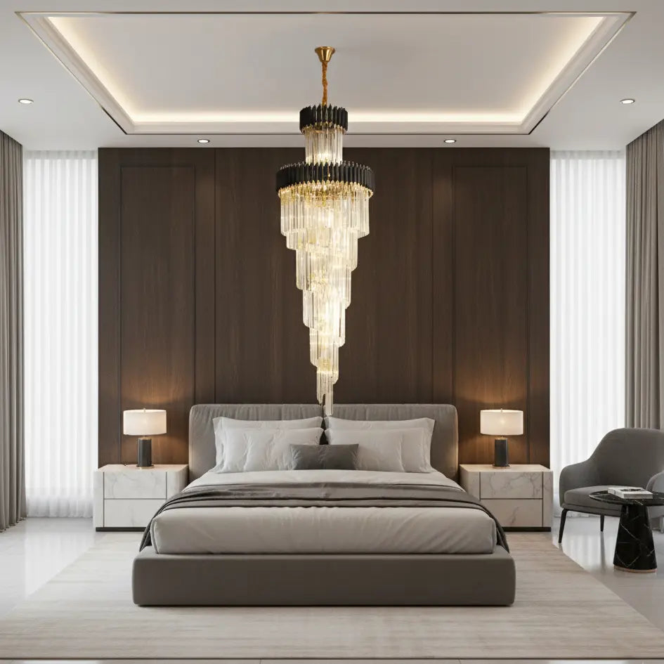Long Black Crystal Loft Chandelier — close-up design detail 3