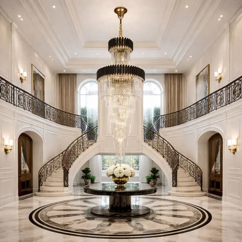 Long Black Crystal Loft Chandelier — close-up design detail