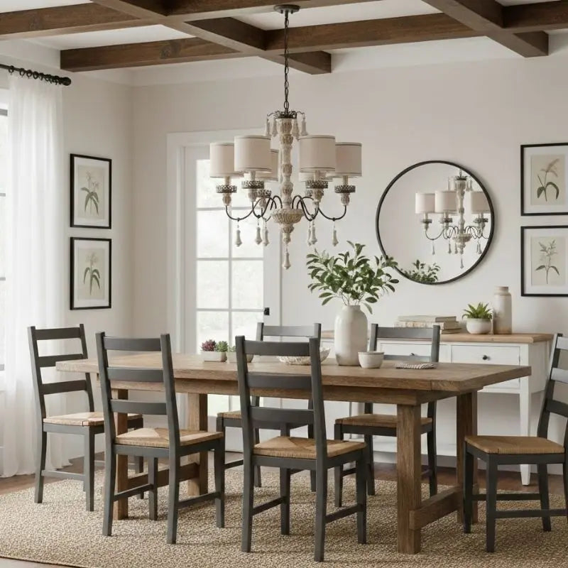 Retro Wood Chandelier With Fabric Shade — alternate product view 2