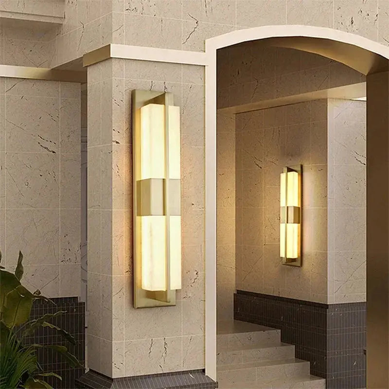 Contemporary LED Brass Marble Outdoor Wall Lamps — alternate product view 3