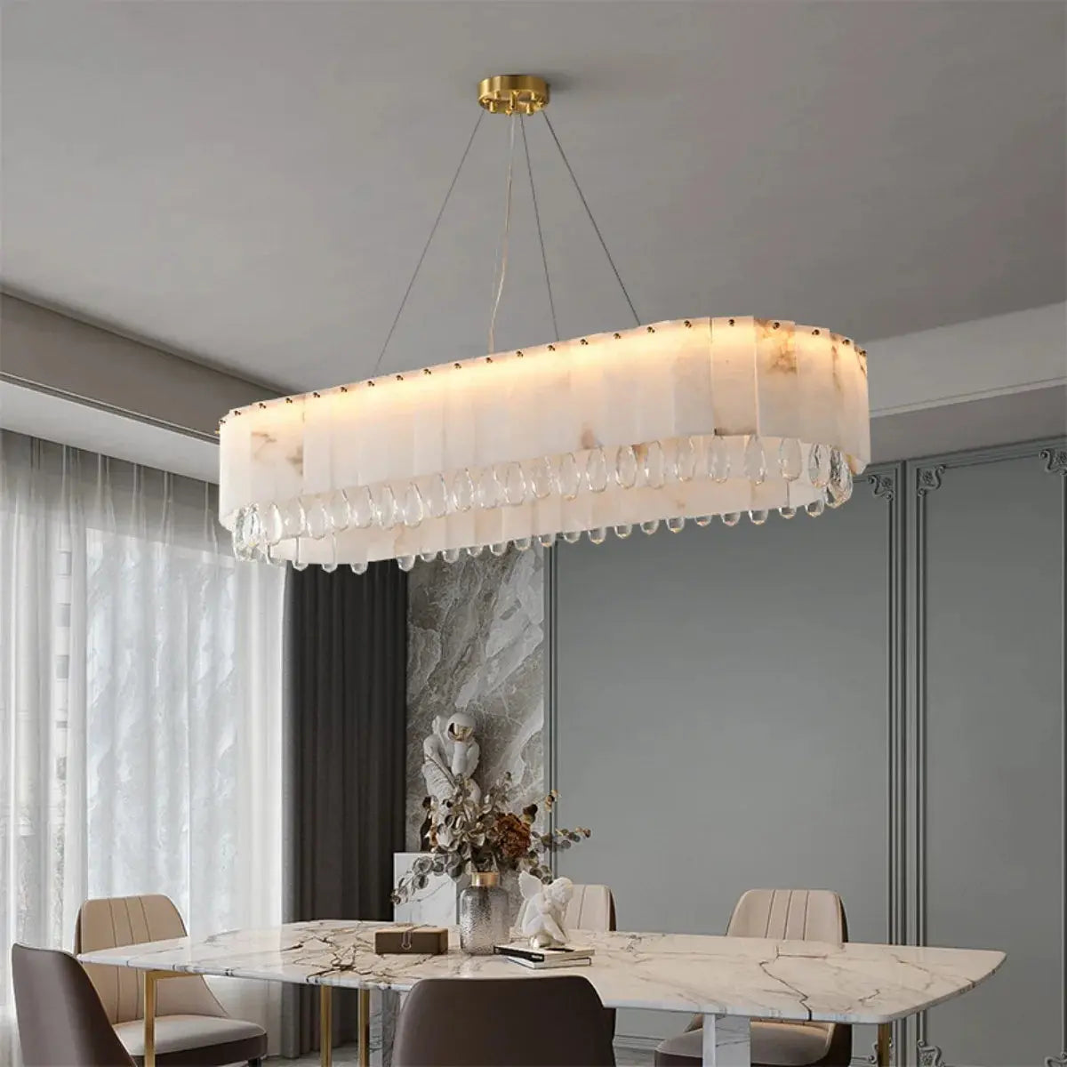 Villa Lobby Dining Living Room Alabaster Hanging Lamp — alternate product view 1