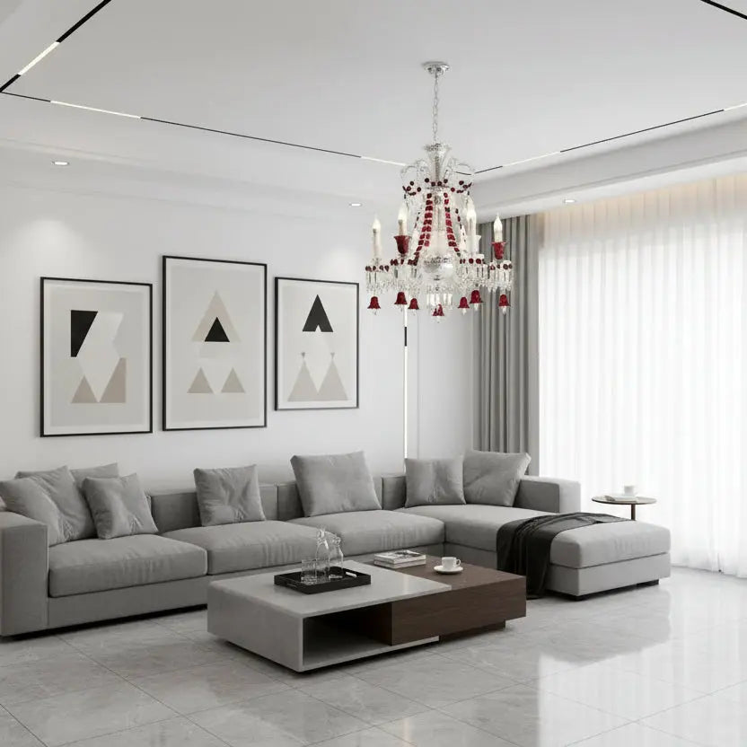 Modern Crystal Clear Red Color Chandelier — alternate product view 3