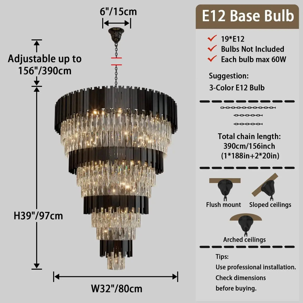 Luxury Black Crystal Chandelier For Large Staircase — alternate product view 4