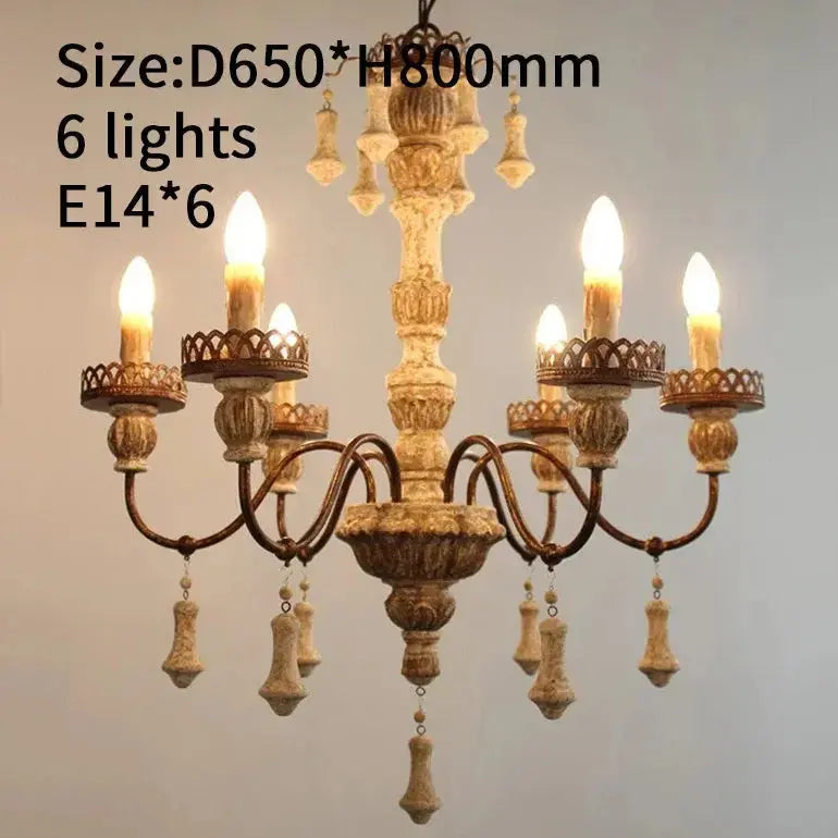 Retro Wood Chandelier With Fabric Shade — alternate product view 7