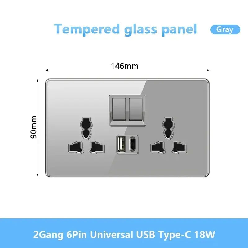 UK Gray Glass Doublel USB Electrical Outlet — alternate product view 5