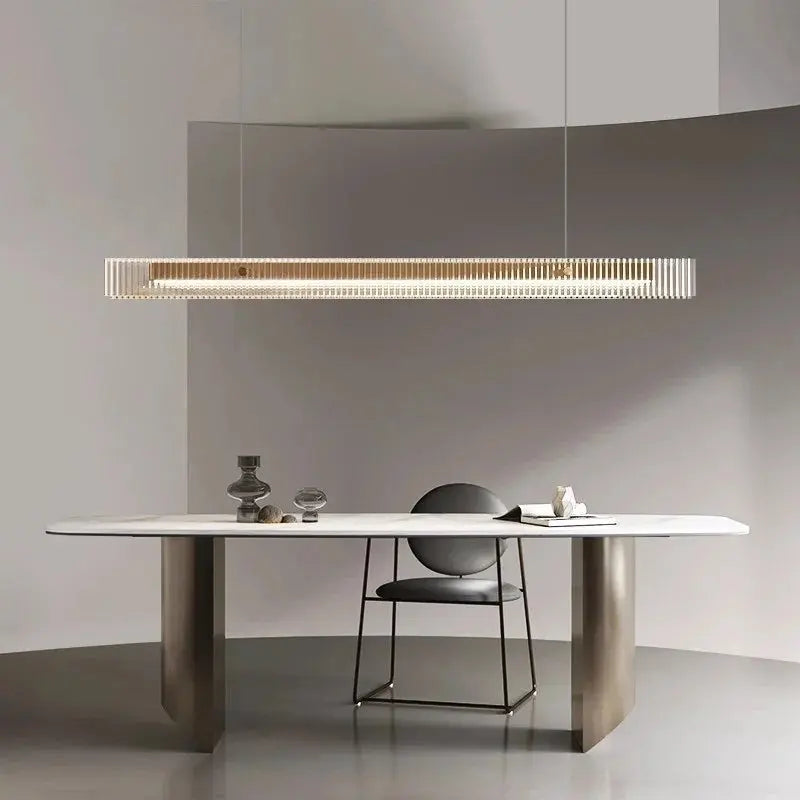 Minimalist Black Linear Chandelier Above Dining Table — alternate product view 2