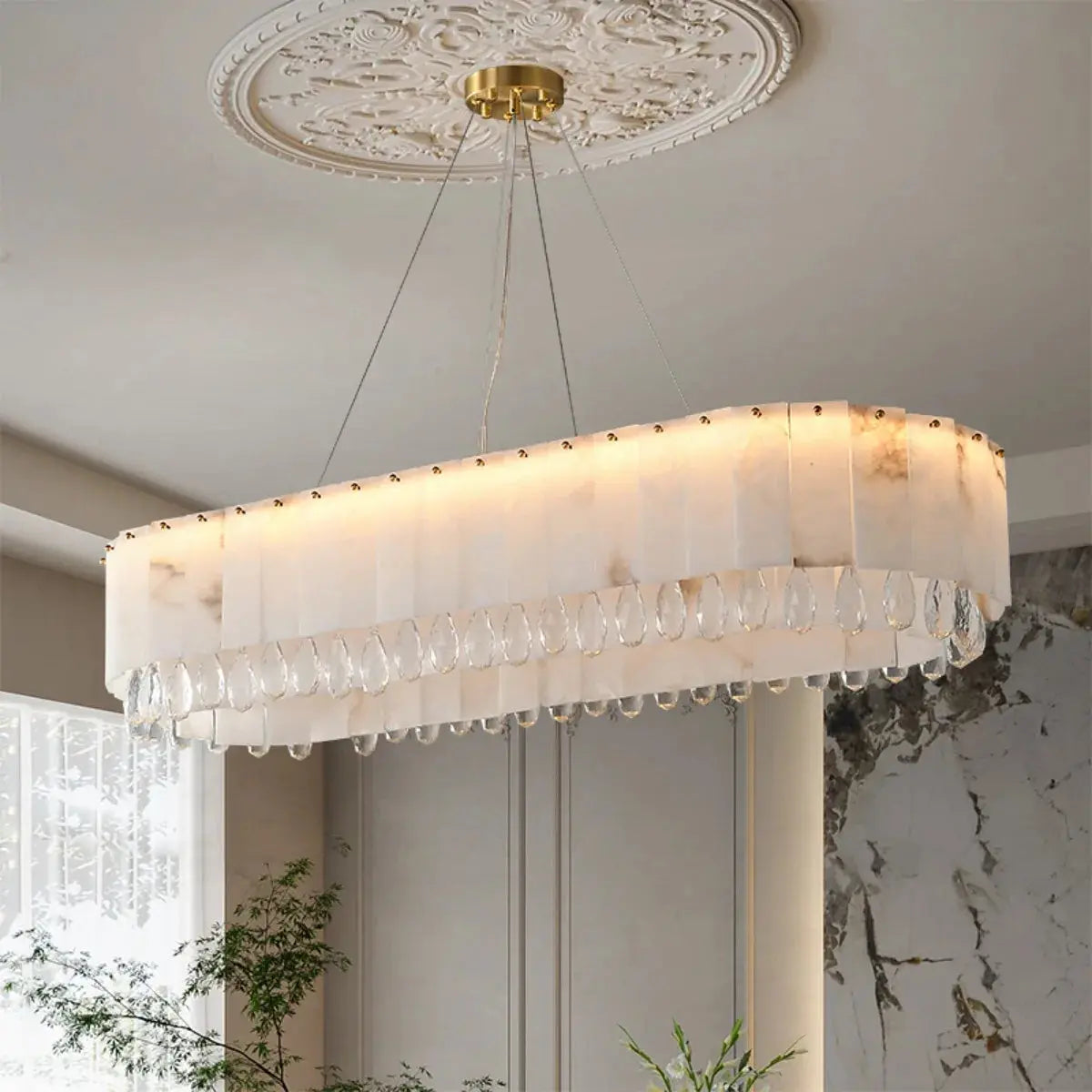 Villa Lobby Dining Living Room Alabaster Hanging Lamp — product view