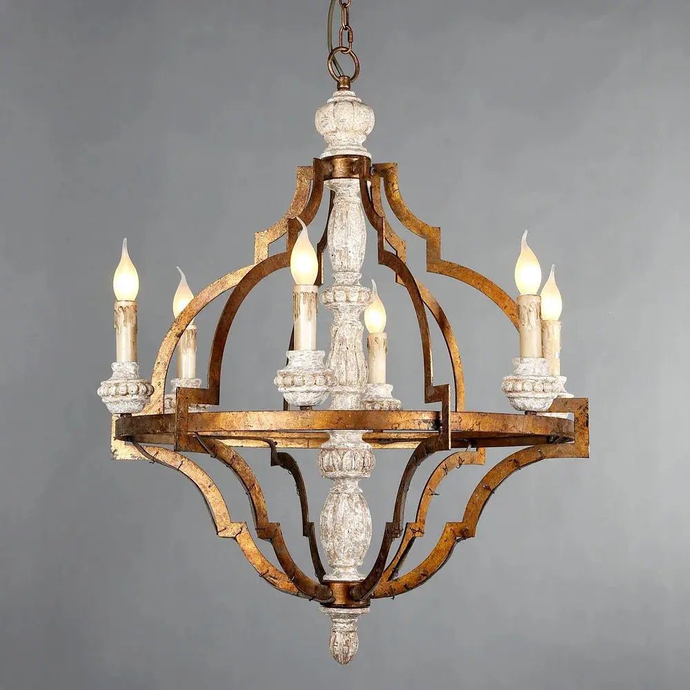 Golden Wood Vintage Chandelier — product view