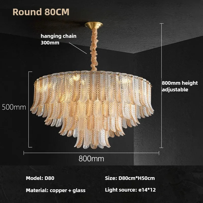 Aurelio eight-light chandelier with polished copper finish and glass detail