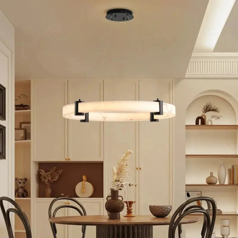 Luxury Ring Alabaster Pendant Chandelier — alternate product view 1