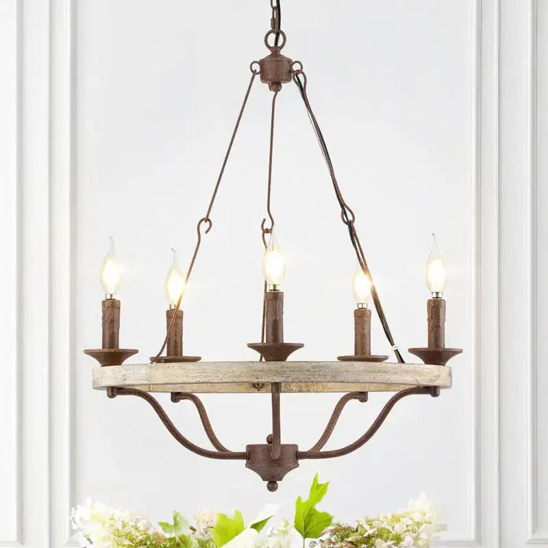 Retro American Bedroom Wood Chandelier — product view
