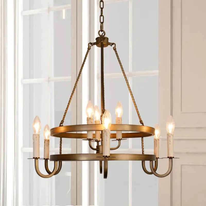 Designer Double-layer Candle Retro Bronze Pendant Light — alternate product view 1