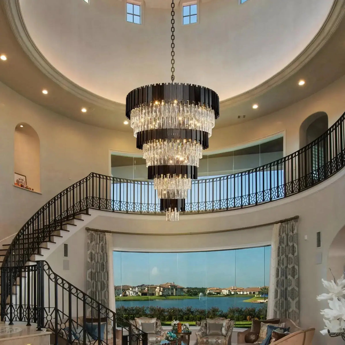 Luxury Black Crystal Chandelier For Large Staircase — product view