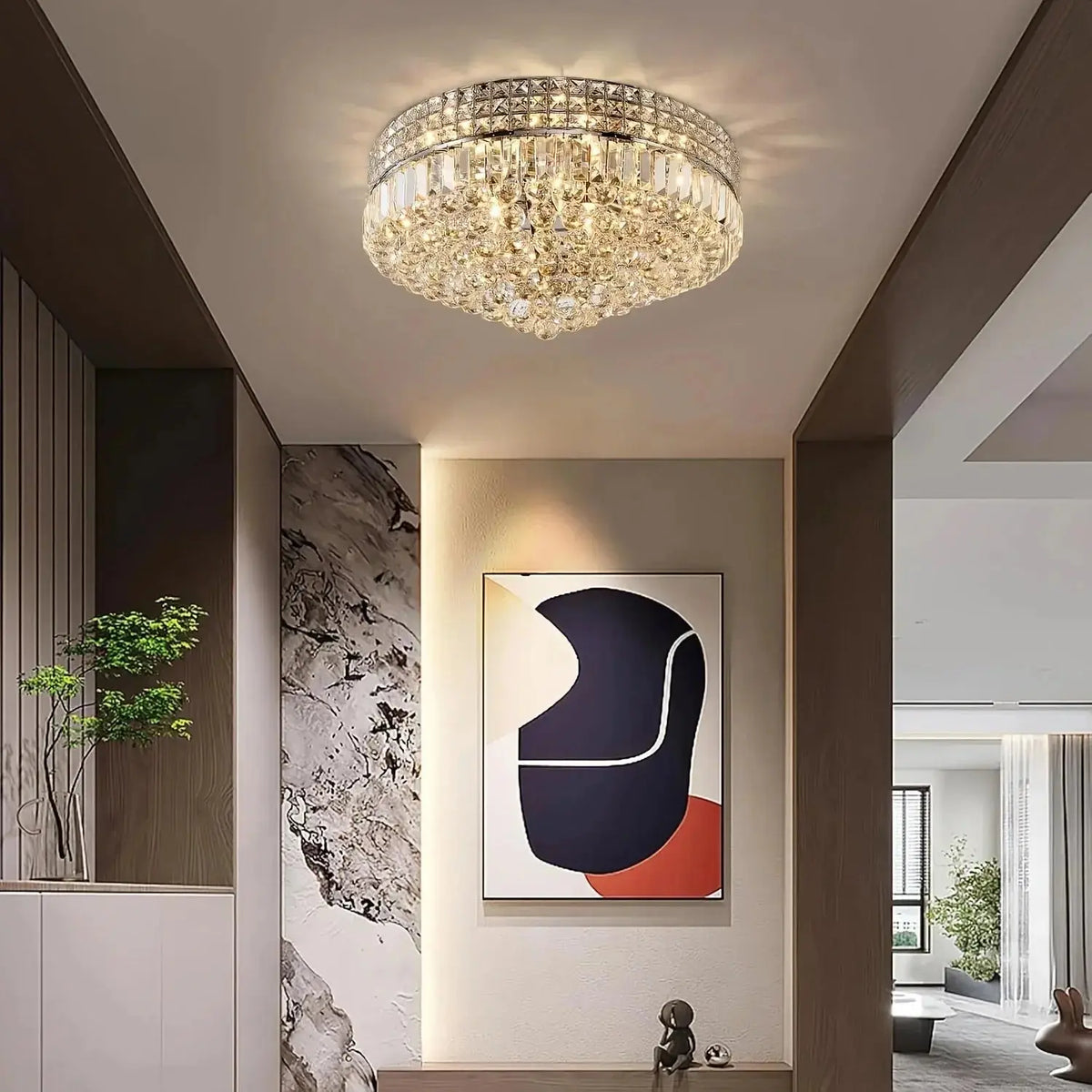 Modern Round Crystal Ceiling Light Fixture — alternate product view 2