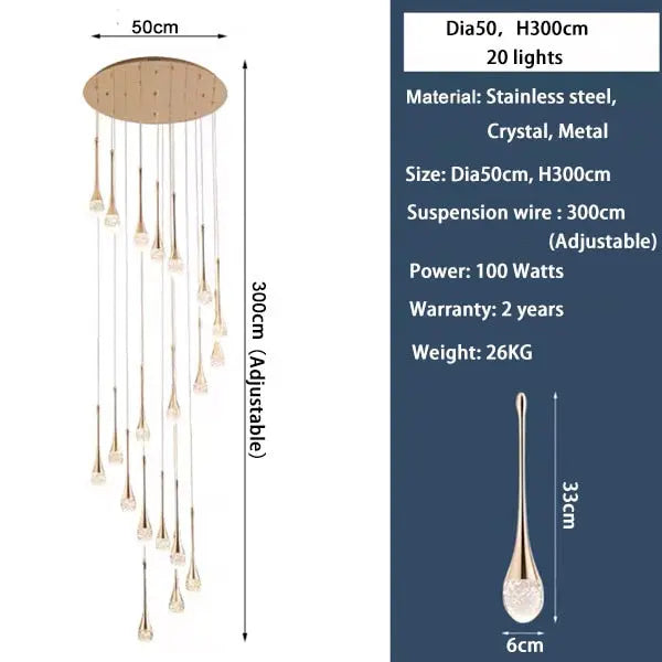 Luxury Crystal Staircase Chandelier | Modern Long Hanging LED Foyer Light — alternate product view 11