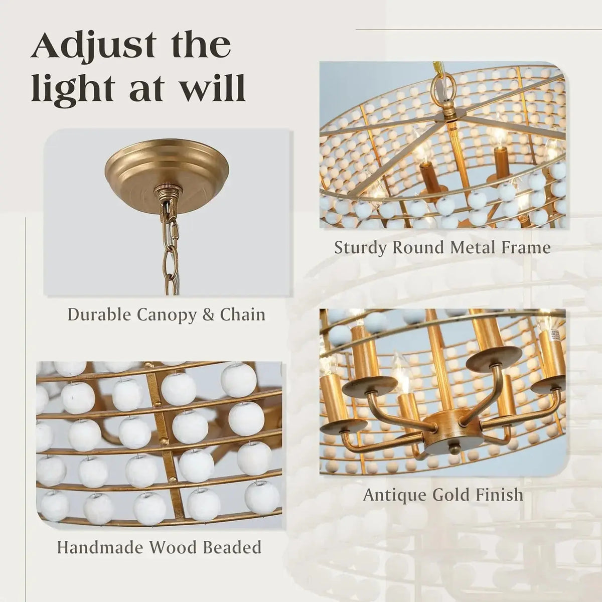 Boho Wood Farmhouse Chandelier — alternate product view 4