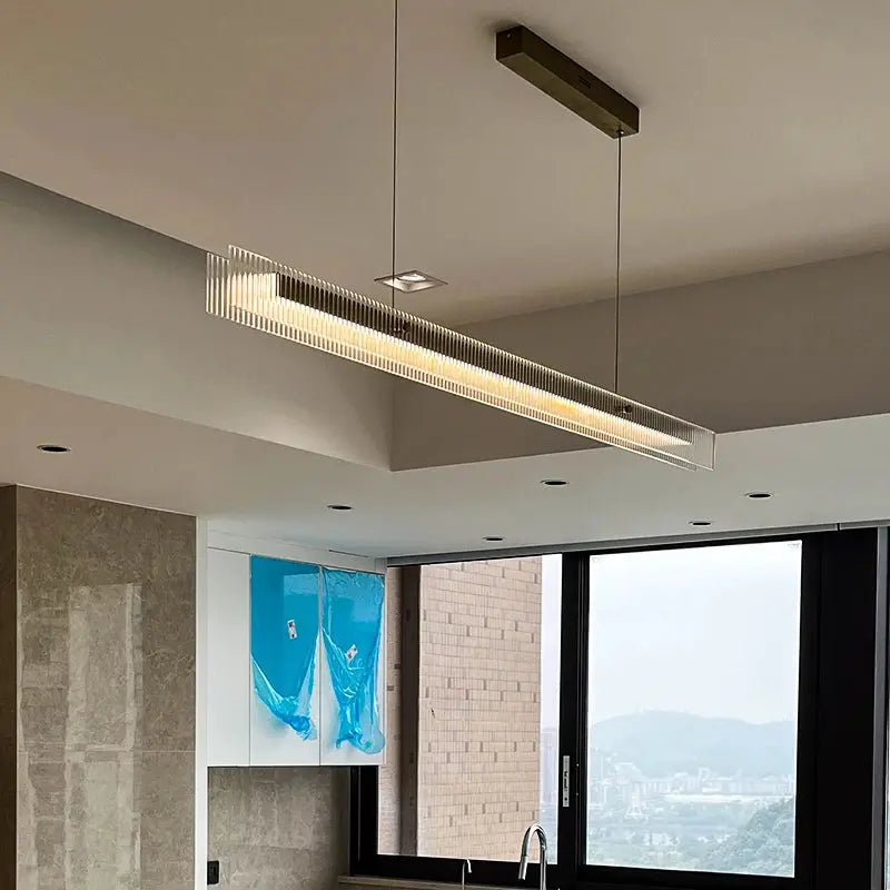 Minimalist Black Linear Chandelier Above Dining Table — alternate product view 4
