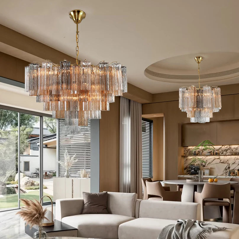 Sculptural shell-inspired chandelier with suspended shade elements