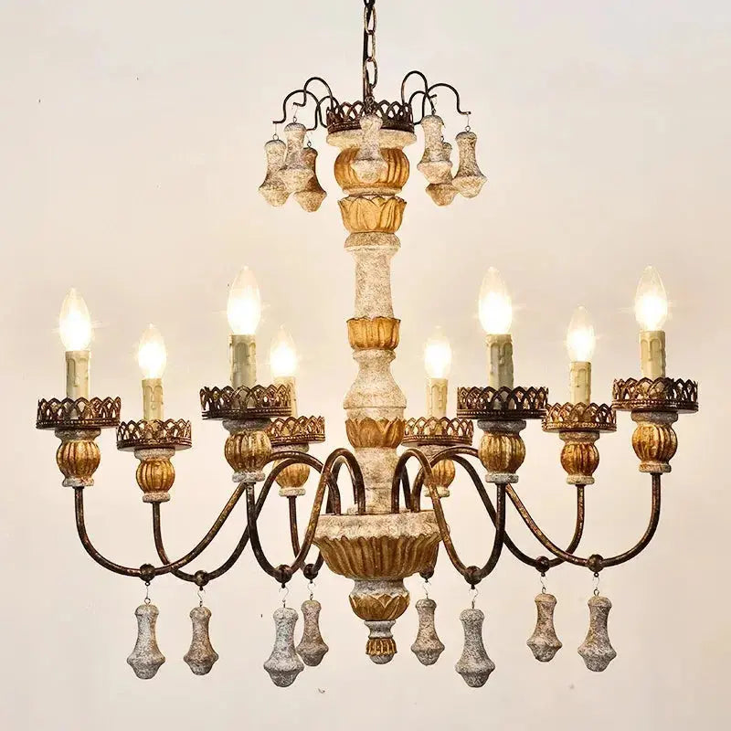 Retro Wood Chandelier With Fabric Shade — alternate product view 5