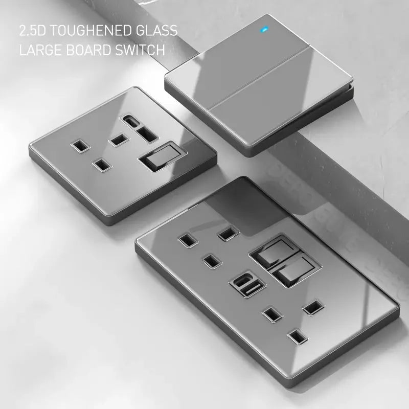 UK Gray Glass Doublel USB Electrical Outlet — alternate product view 1