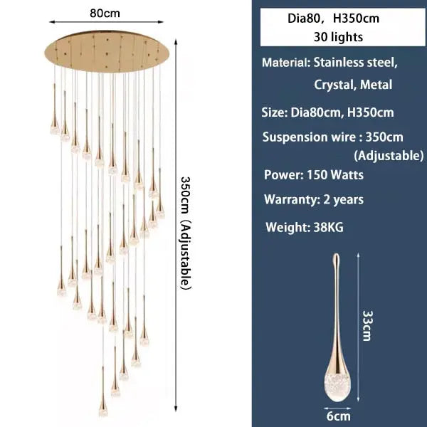 Luxury Crystal Staircase Chandelier | Modern Long Hanging LED Foyer Light — alternate product view 9