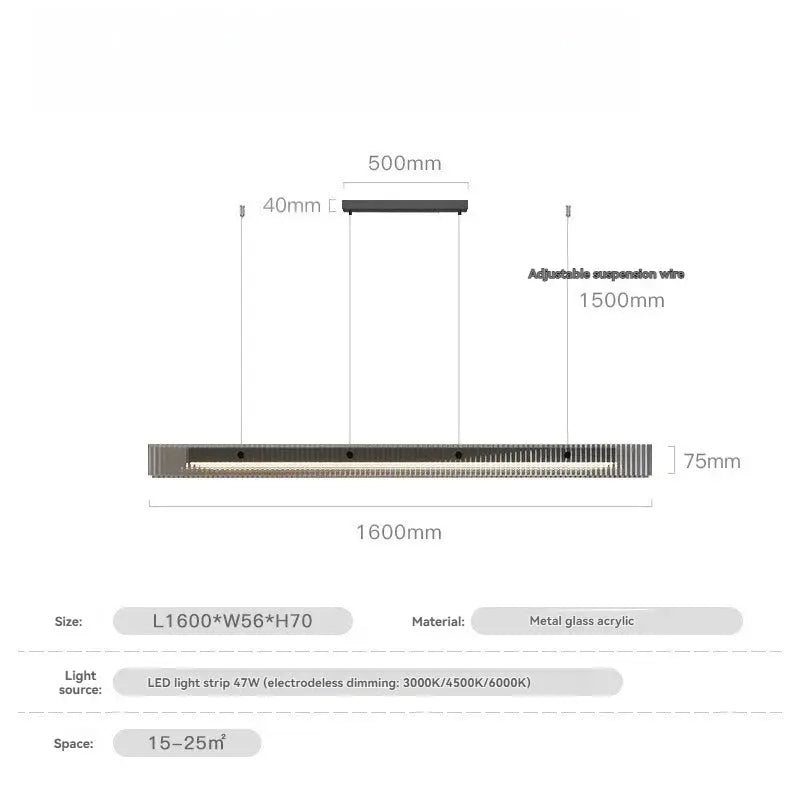 Minimalist Black Linear Chandelier Above Dining Table — alternate product view 10