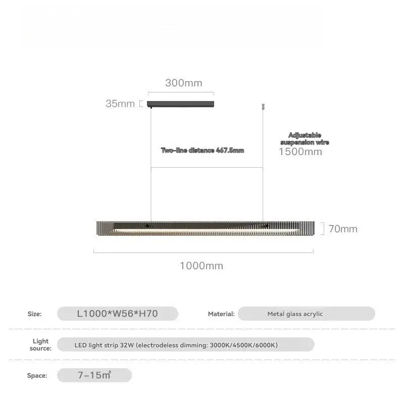 Minimalist Black Linear Chandelier Above Dining Table — alternate product view 8