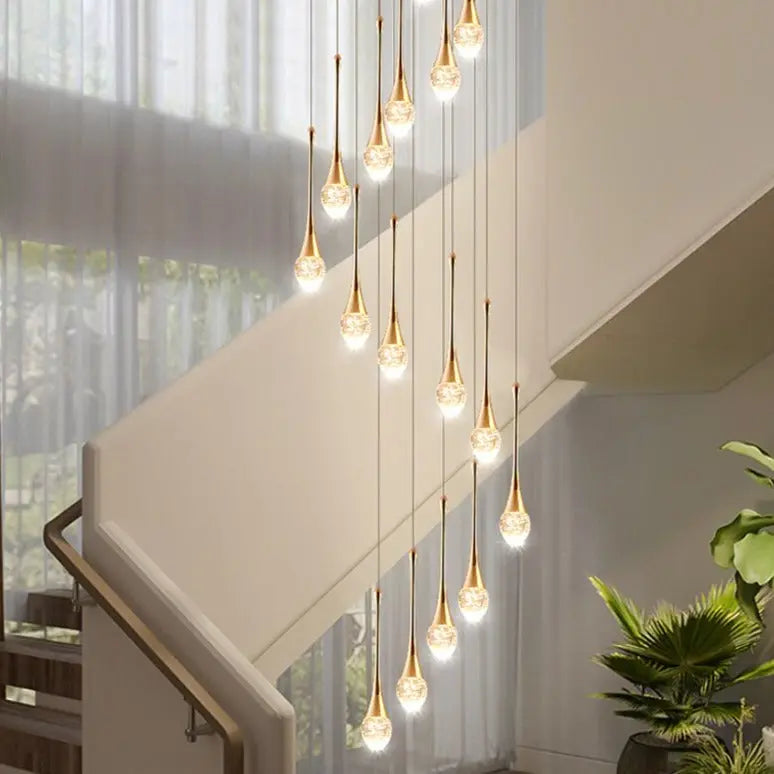 Luxury Crystal Staircase Chandelier | Modern Long Hanging LED Foyer Light — alternate product view 7