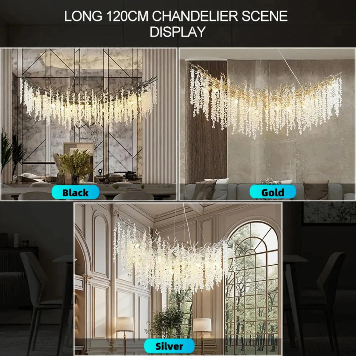 Luxury Crystal Chandelier Lighting Black Gold Chrome — alternate product view 1