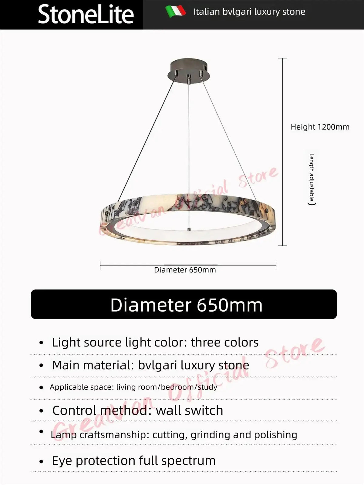 Italian Style Marble Ring Bedroom Chandelier — alternate product view 6