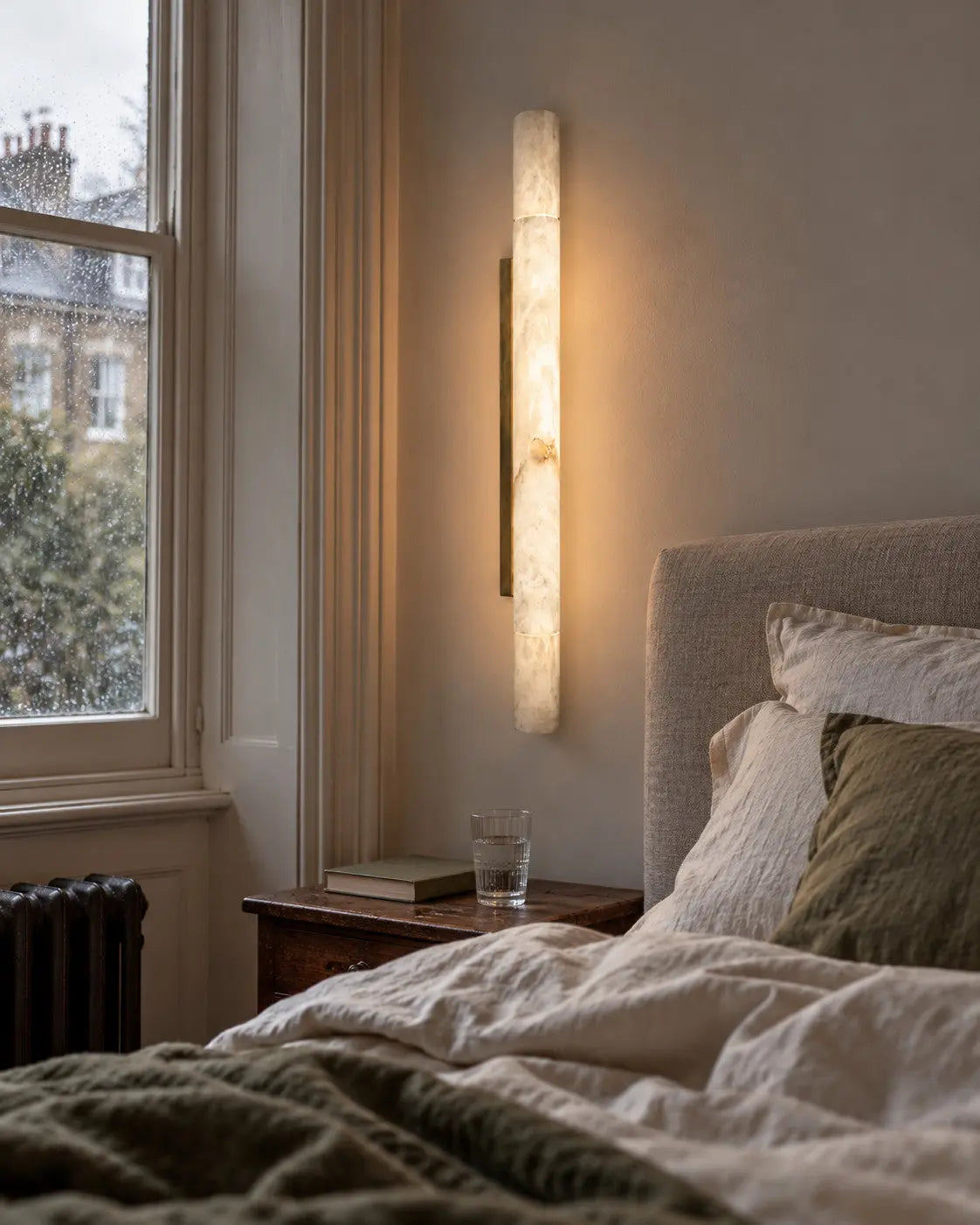 Alabaster Linear Stone Light Wall Sconce — shown in an interior setting 4