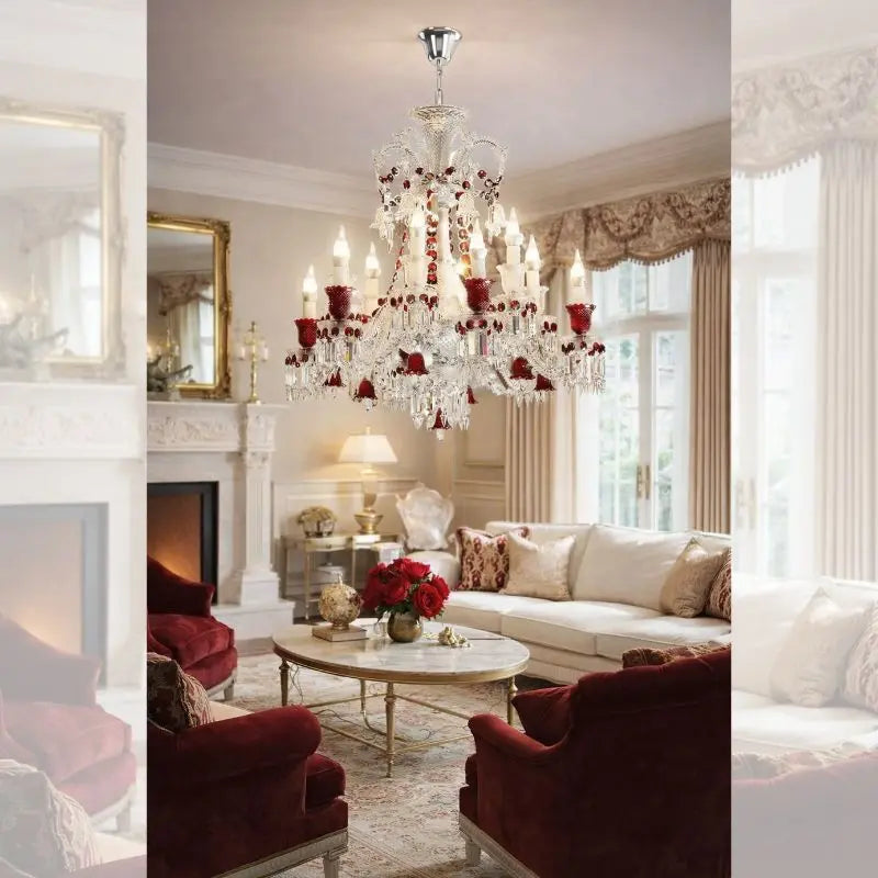 Modern Crystal Clear Red Color Chandelier — product view