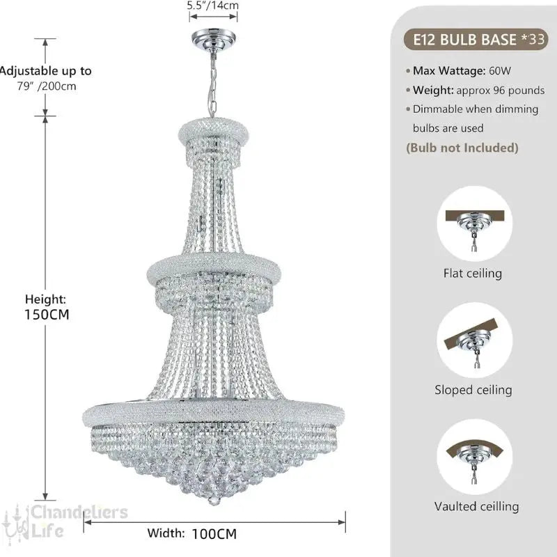 Modern Empire Crystal Chrome Chandelier — alternate product view 4