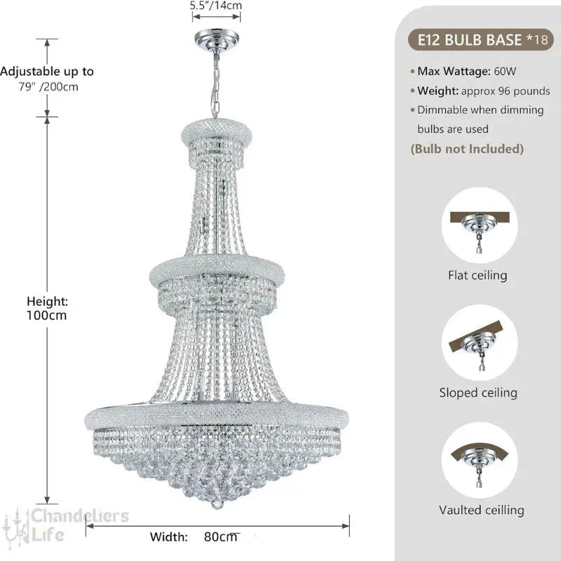 Modern Empire Crystal Chrome Chandelier — alternate product view 7