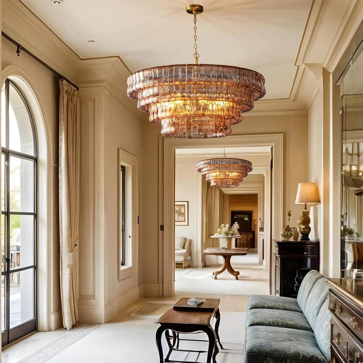Modern Amber Glass Chandelier — shown in an interior setting 2