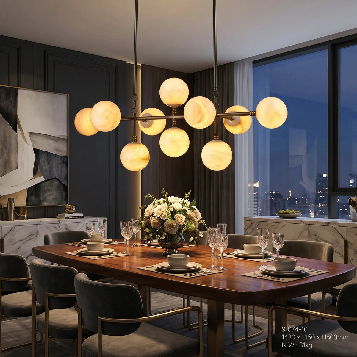 Brass Alabaster Pendant Light Globes — shown in an interior setting 2