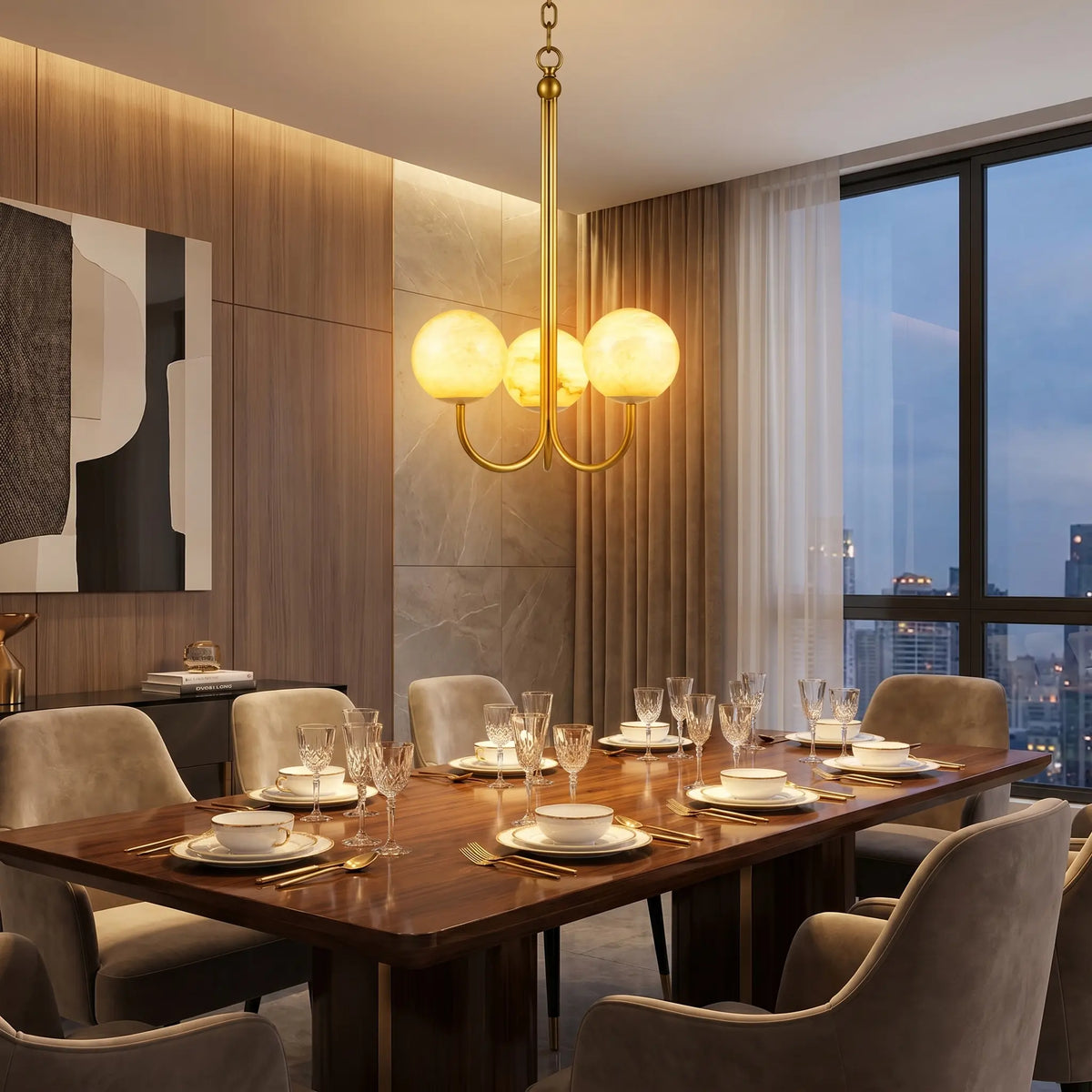 Brass Classic Alabaster Pendant Light — shown in an interior setting 4