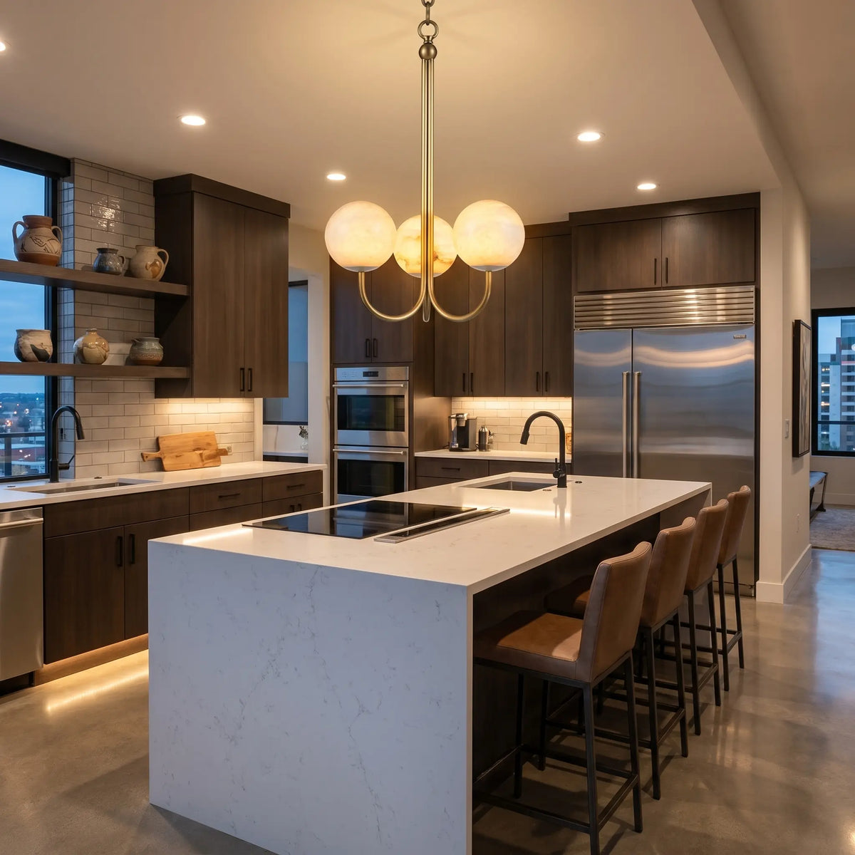 Brass Classic Alabaster Pendant Light — shown in an interior setting 5