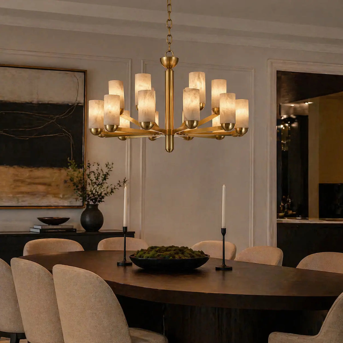 Cylinder Modern Alabaster Pendant Lamp — shown in an interior setting 2