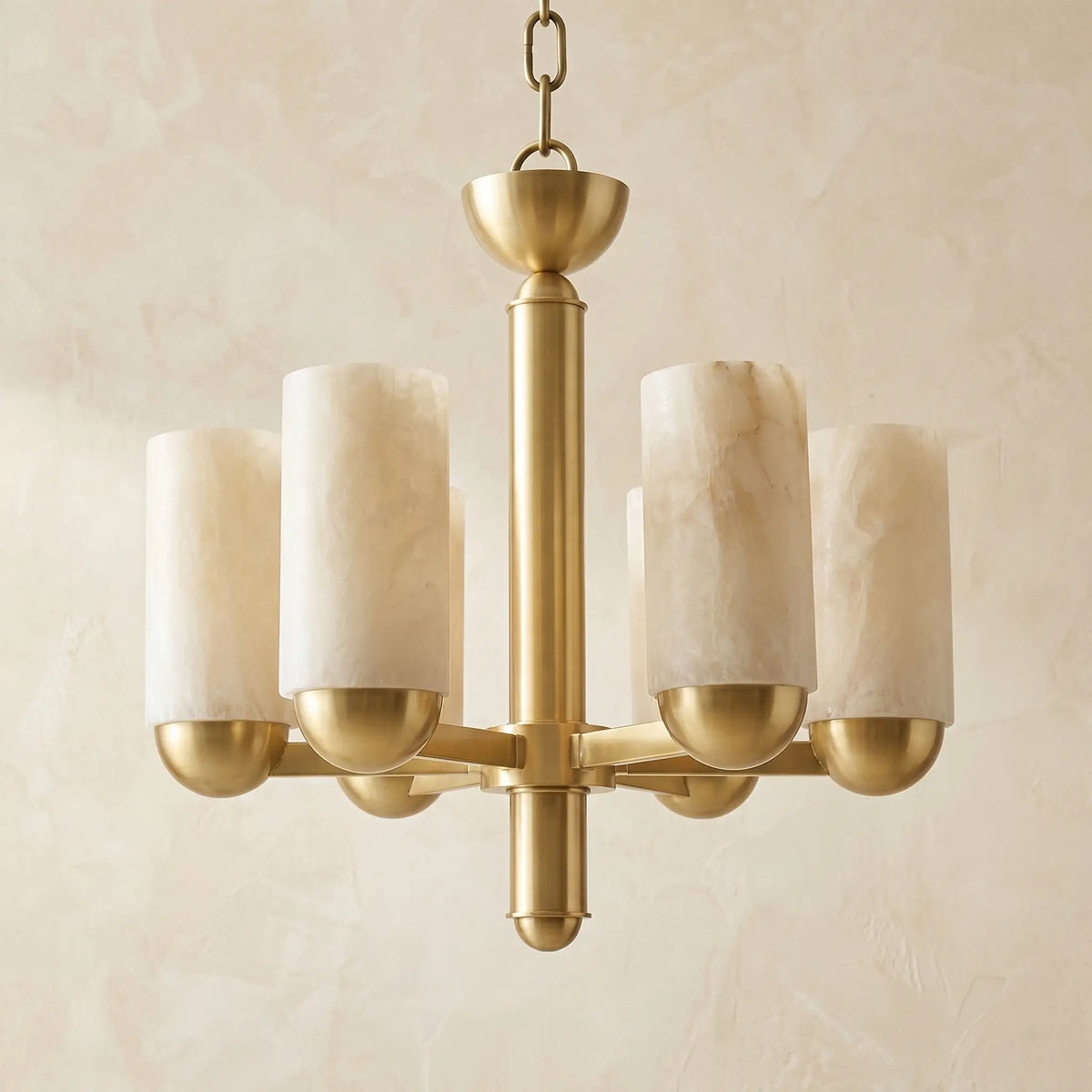 Cylinder Modern Alabaster Pendant Lamp — illuminated view 2