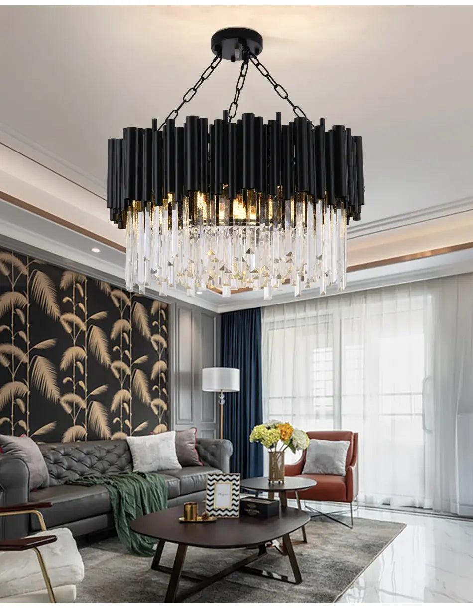 Modern Luxury Round Crystal Black Chandelier — alternate product view 5