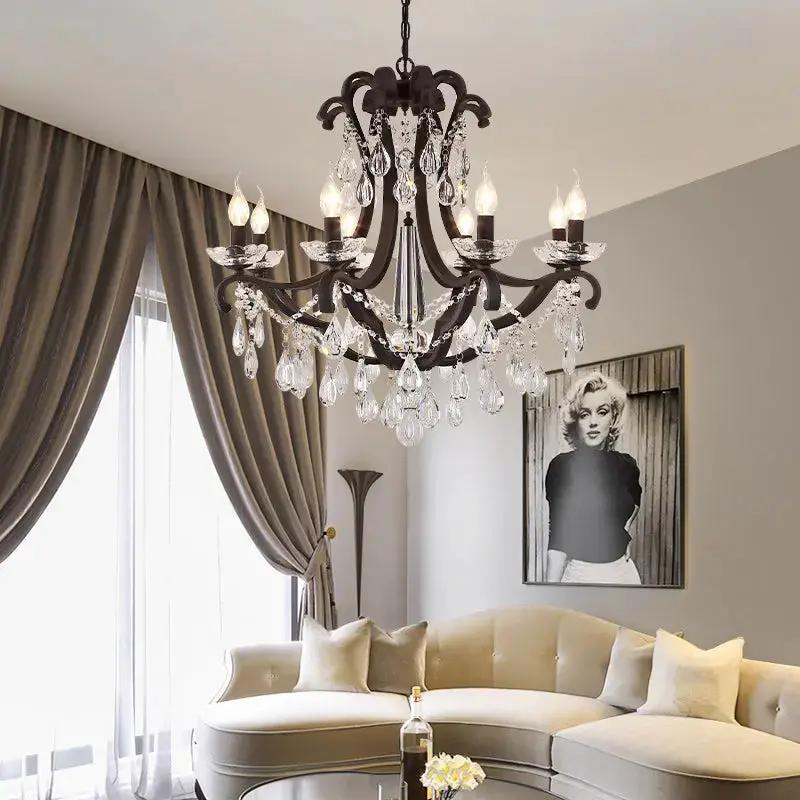 Rustic Chandelier Black Crystal Hanging Light 8 Arms — alternate product view 2