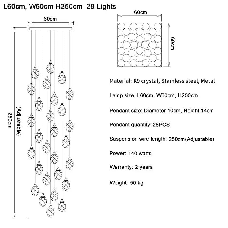 Luxury Long Diamond Crystal Ball Chandelier — alternate product view 14